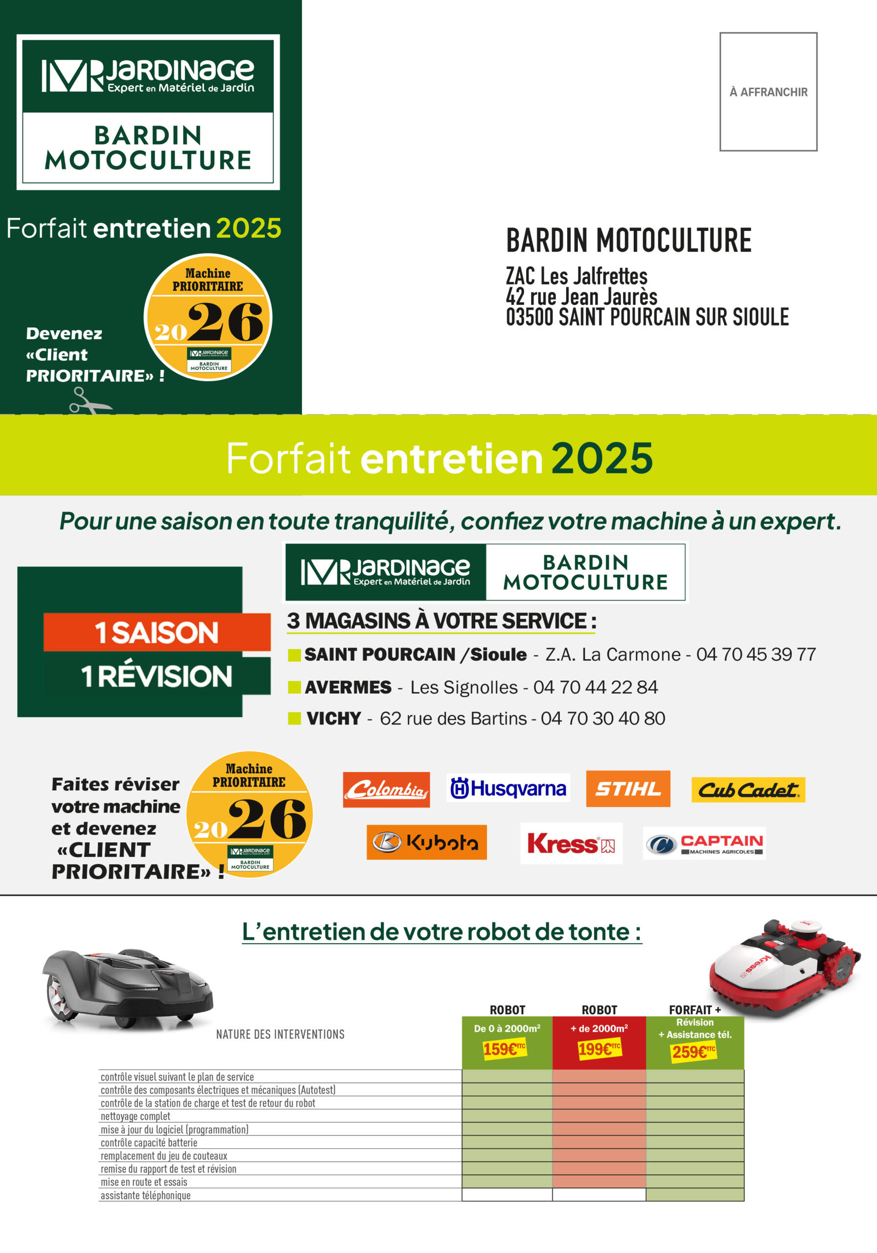 Bardin Motoculture - Forfait entretien hivernage 2025