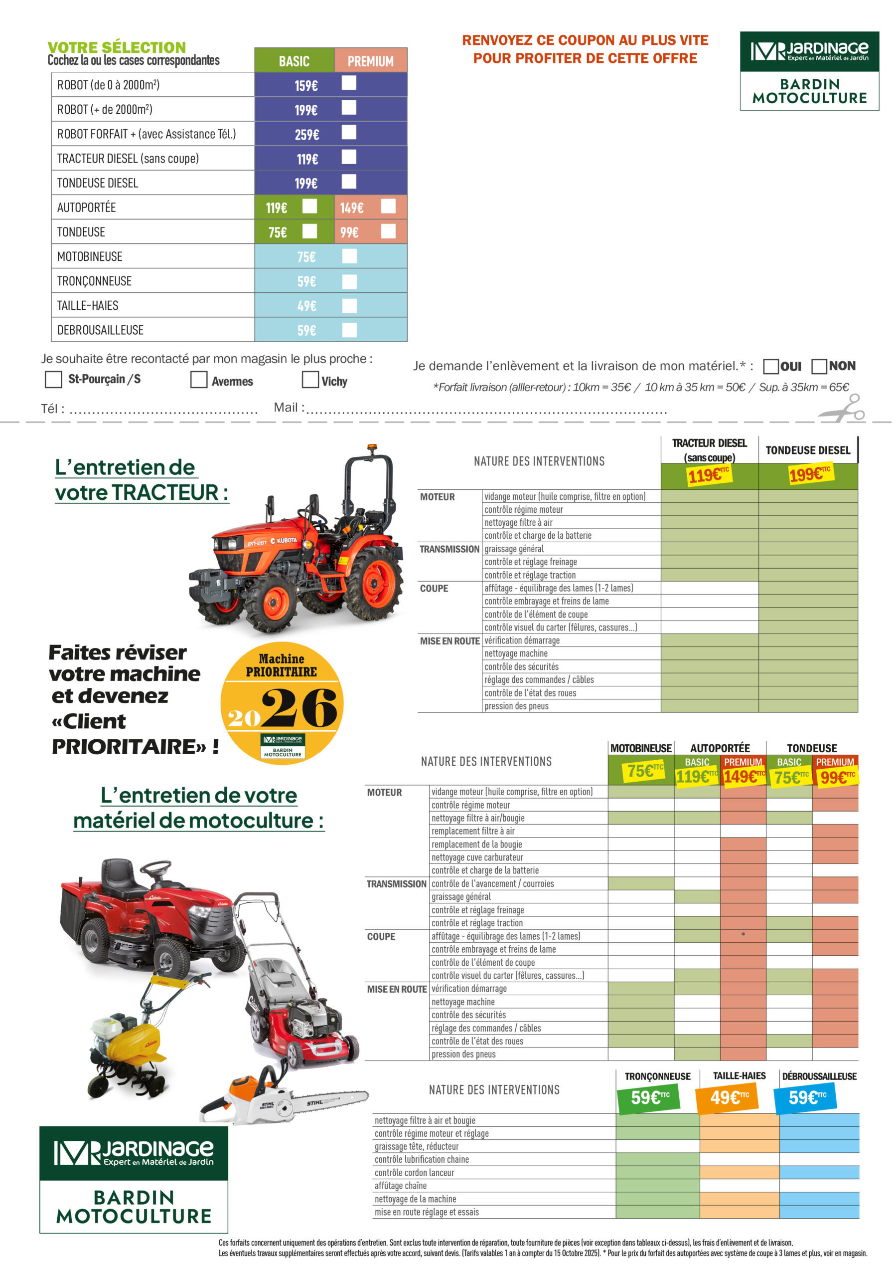Bardin Motoculture - Forfait entretien hivernage 2025